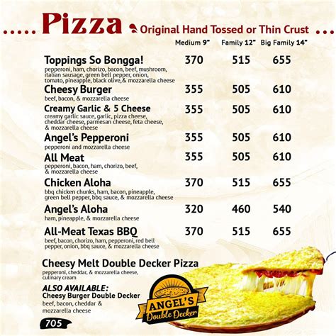 Angel's Pizza menu price 2022.